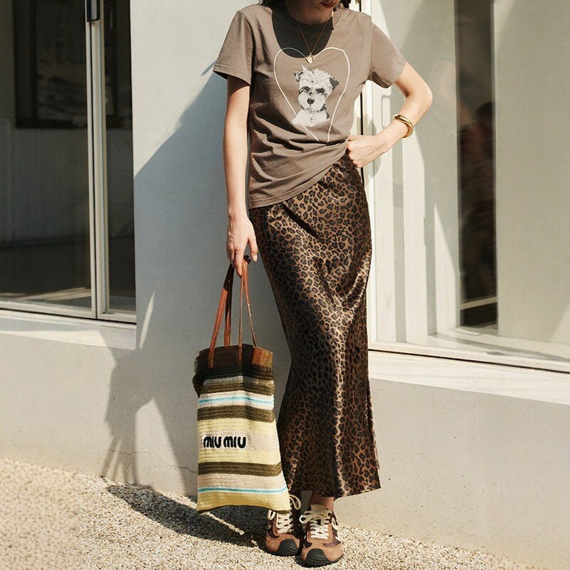 Copper Chic — Leopard Print Satin Midi Skirt