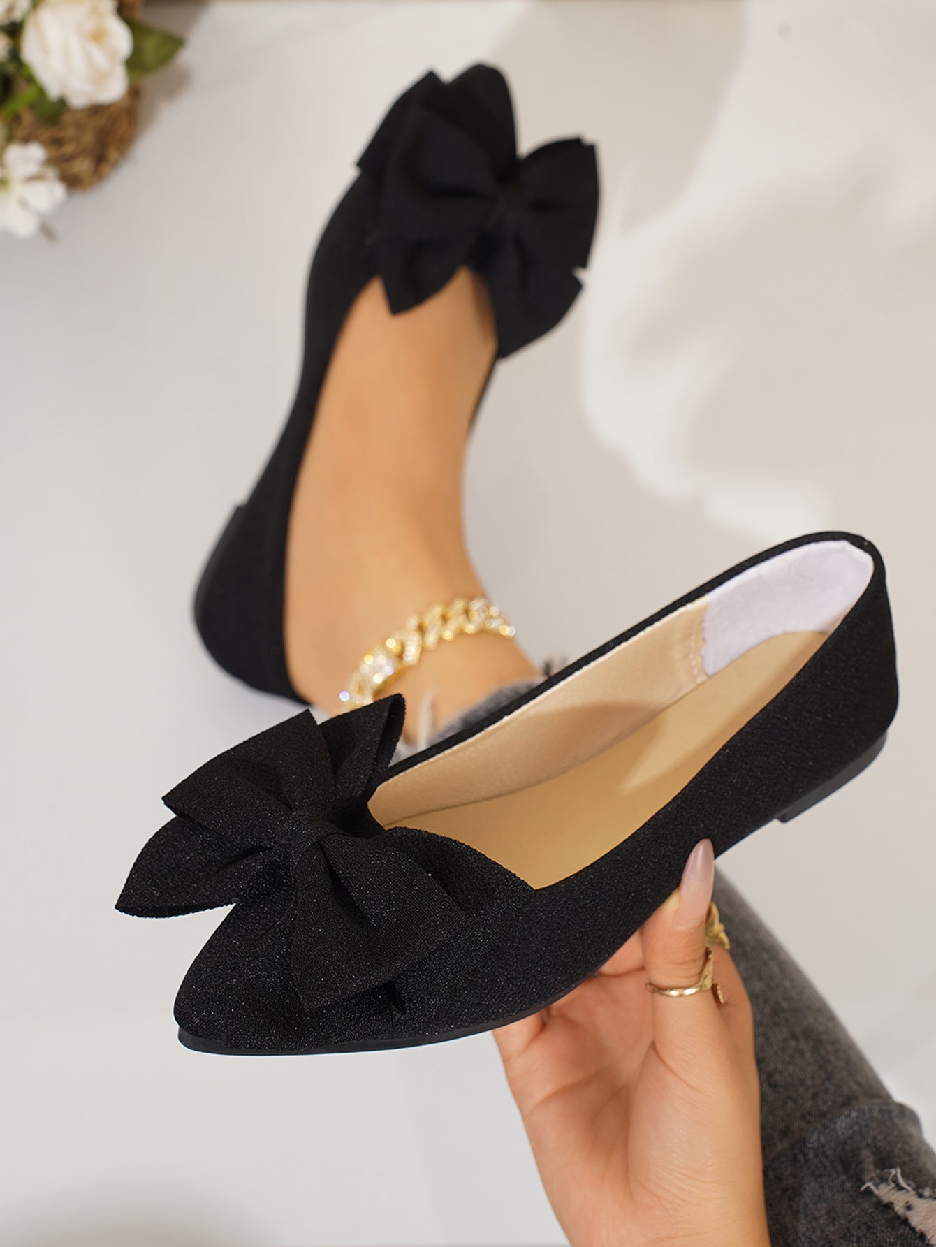 Bow Down — Plus-Size Bow-Tie Pointed-Toe Slip-On Shoes