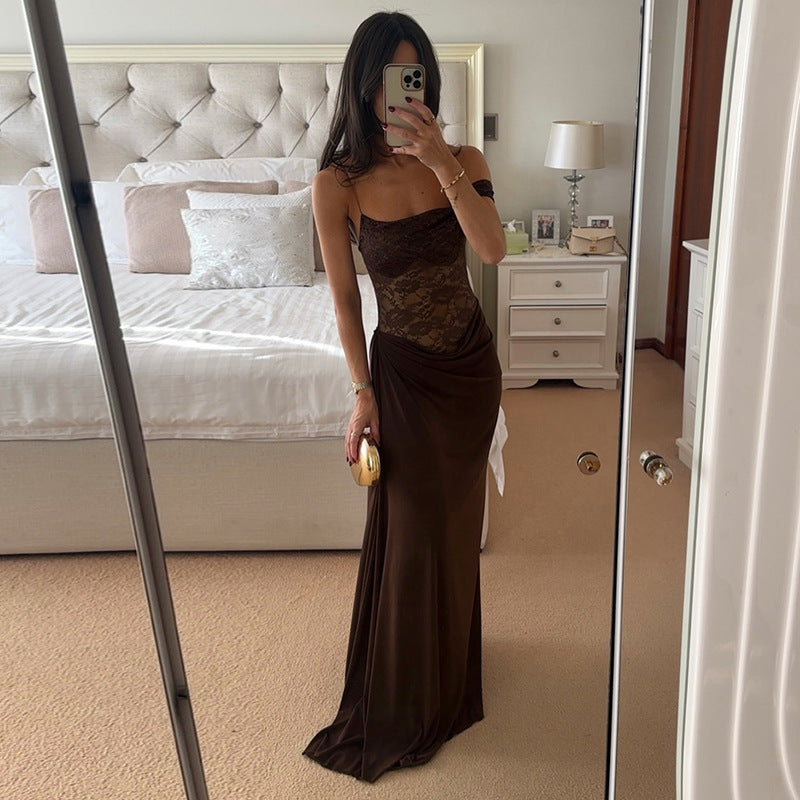 Sheer Elegance — Sleeveless Backless Lace Maxi for Chic Evenings