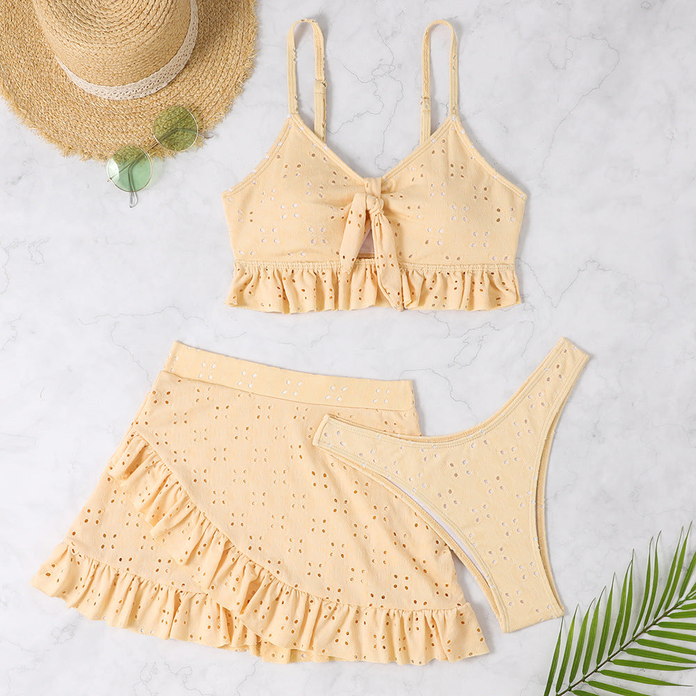 Ruffle & Roll — 3-Piece Bikini Set w/ Hip-Hug Skirt