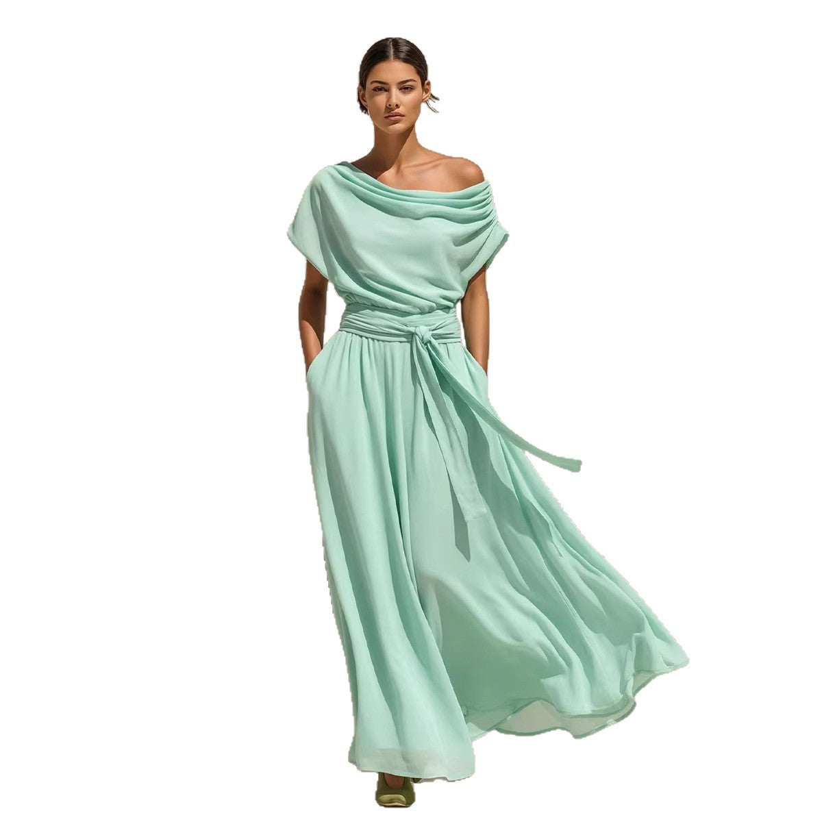Pleat & Greet — Short-Sleeve Pleated Chiffon Dress