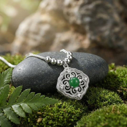 Verdant Vogue — .925 Silver Filigree Green Gem Necklace