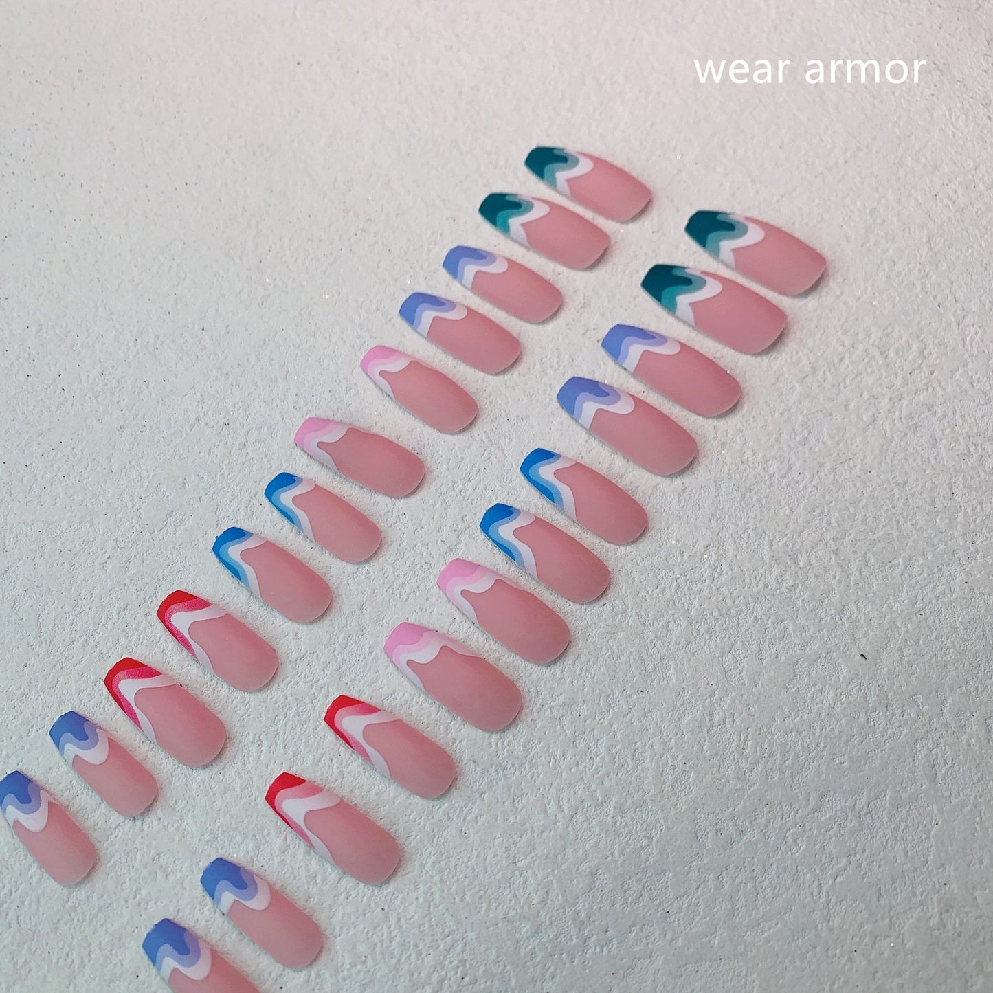 Wavy Wonder — Extra Long Ballerina Frosted Fake Nails, Multi-color