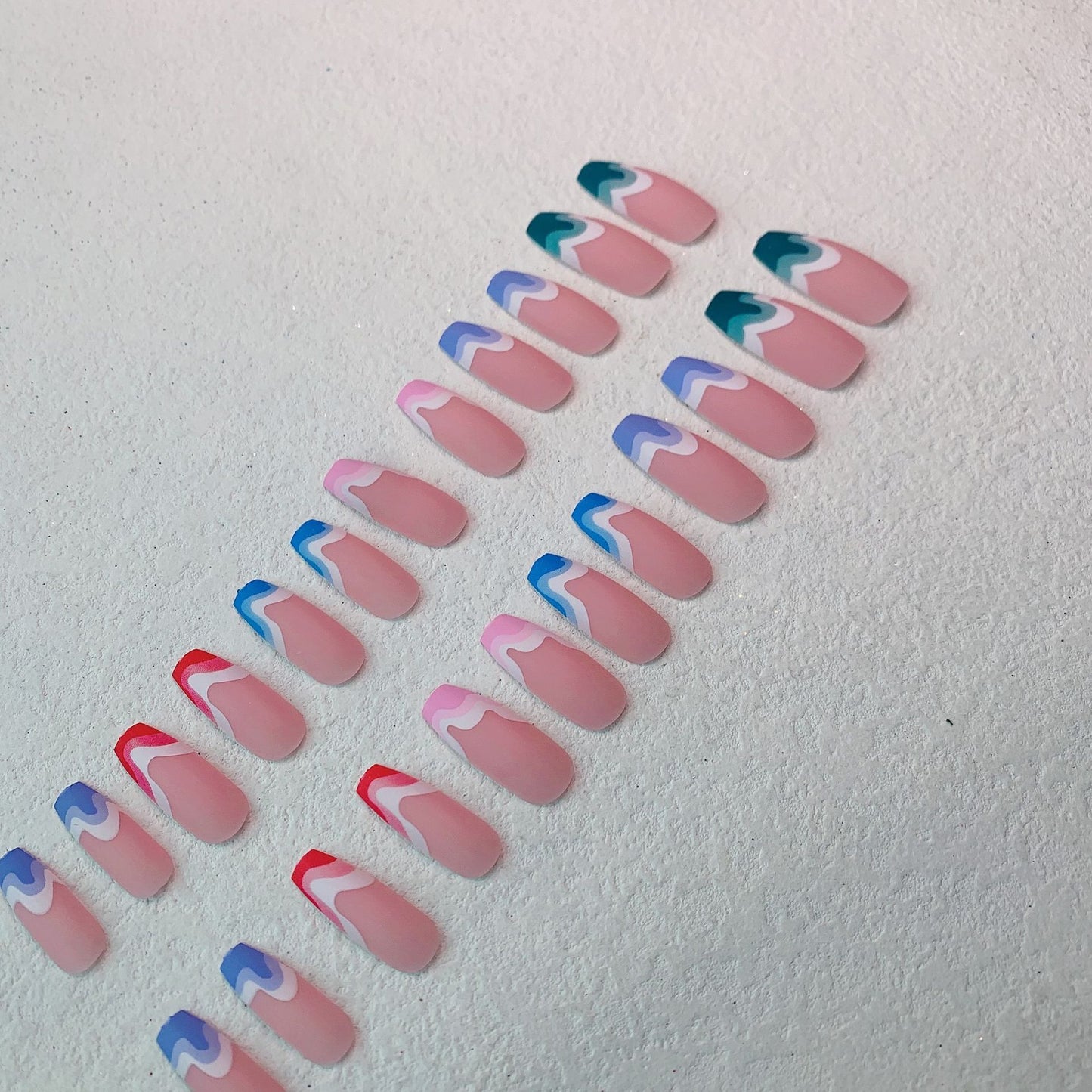 Wavy Wonder — Extra Long Ballerina Frosted Fake Nails, Multi-color