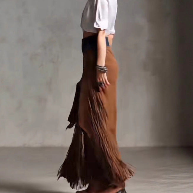 Fringe with Benefits — Asymmetrical Patchwork Denim Skirt