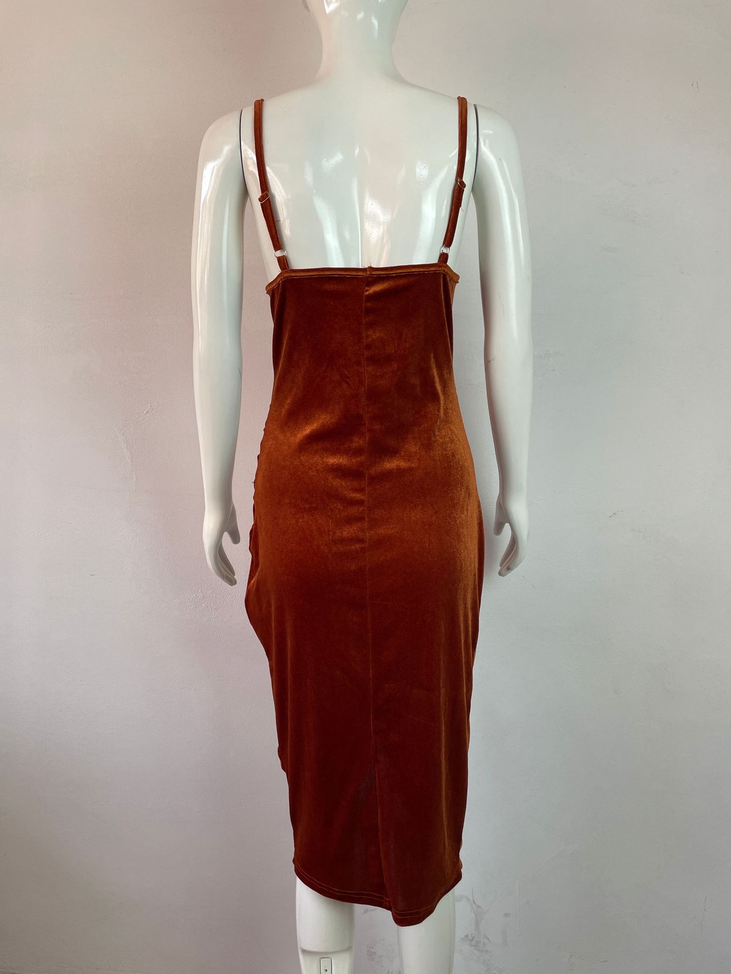 Velvet Crush — Pleated Slit Velvet Sling Dress