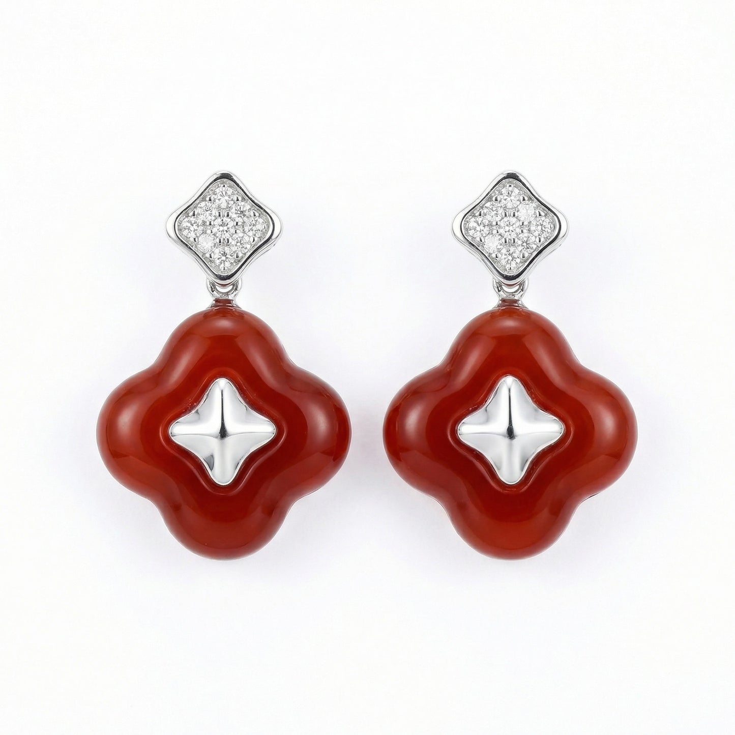 Quatrefoil Charm — S925 Red Quatrefoil Drop Earrings