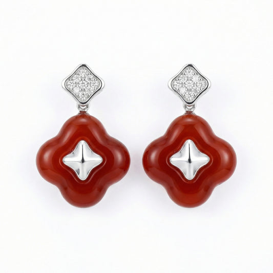 Quatrefoil Charm — S925 Red Quatrefoil Drop Earrings