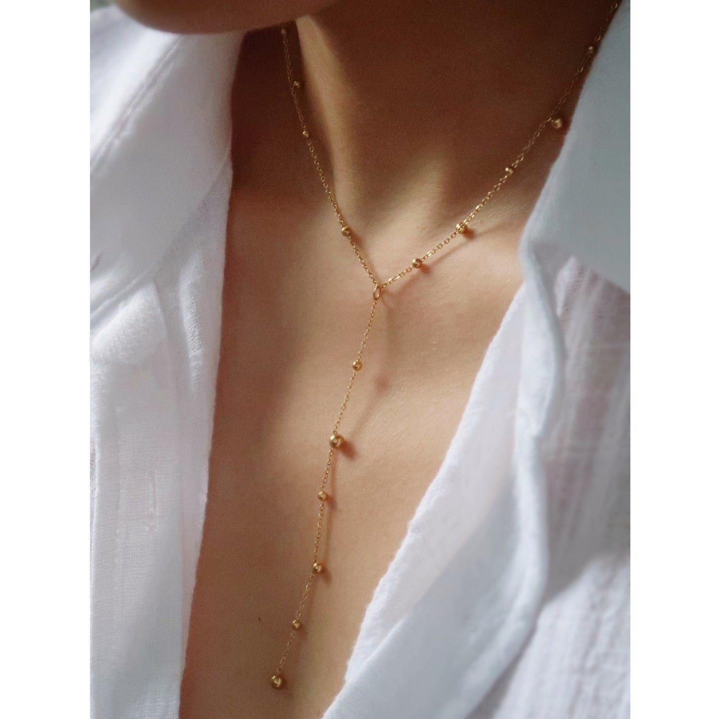 Tassel Twirl — Y-shaped Necklace with Tassel Pendant & Round Beads