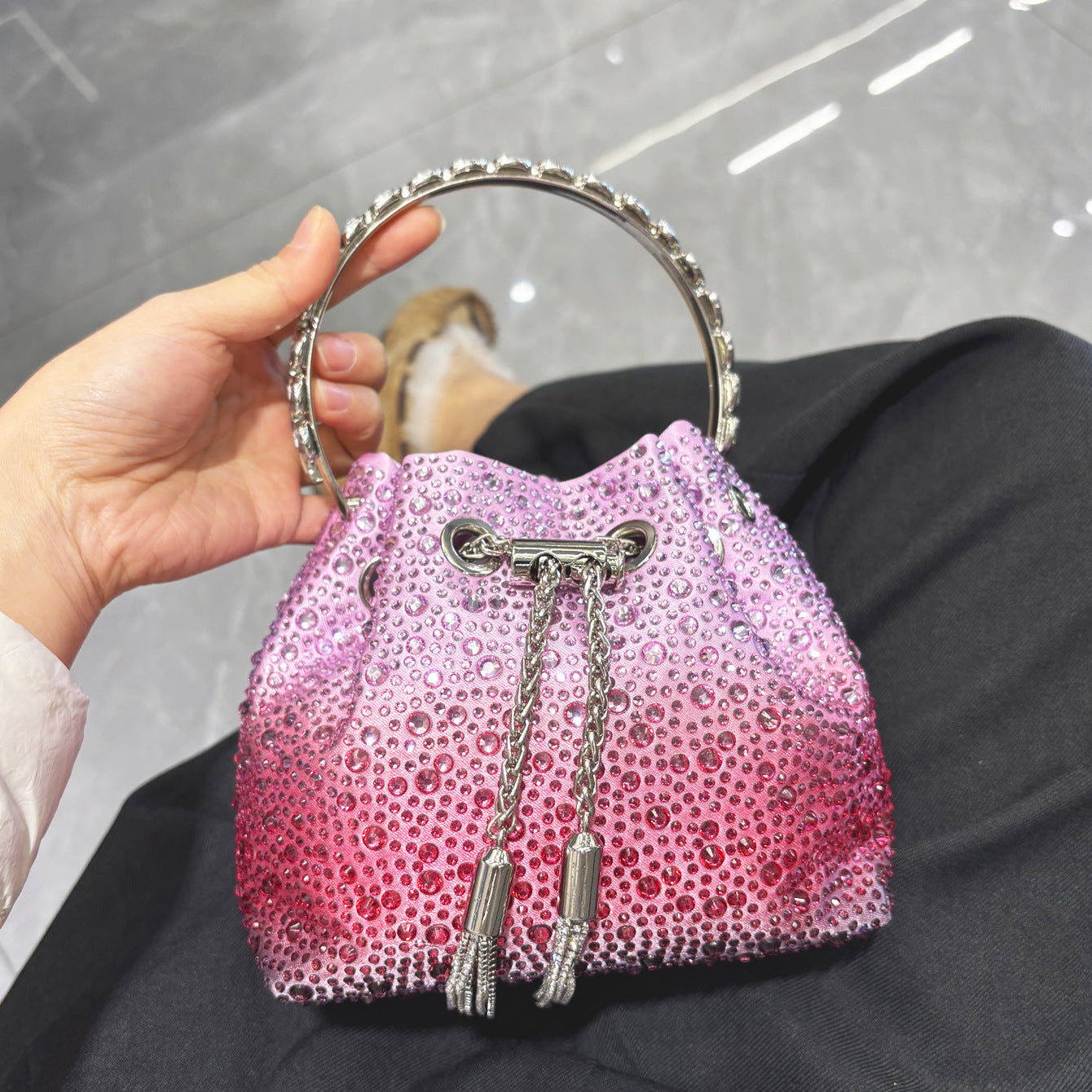 Shine On — Drawstring Rhinestone Crossbody Handbag