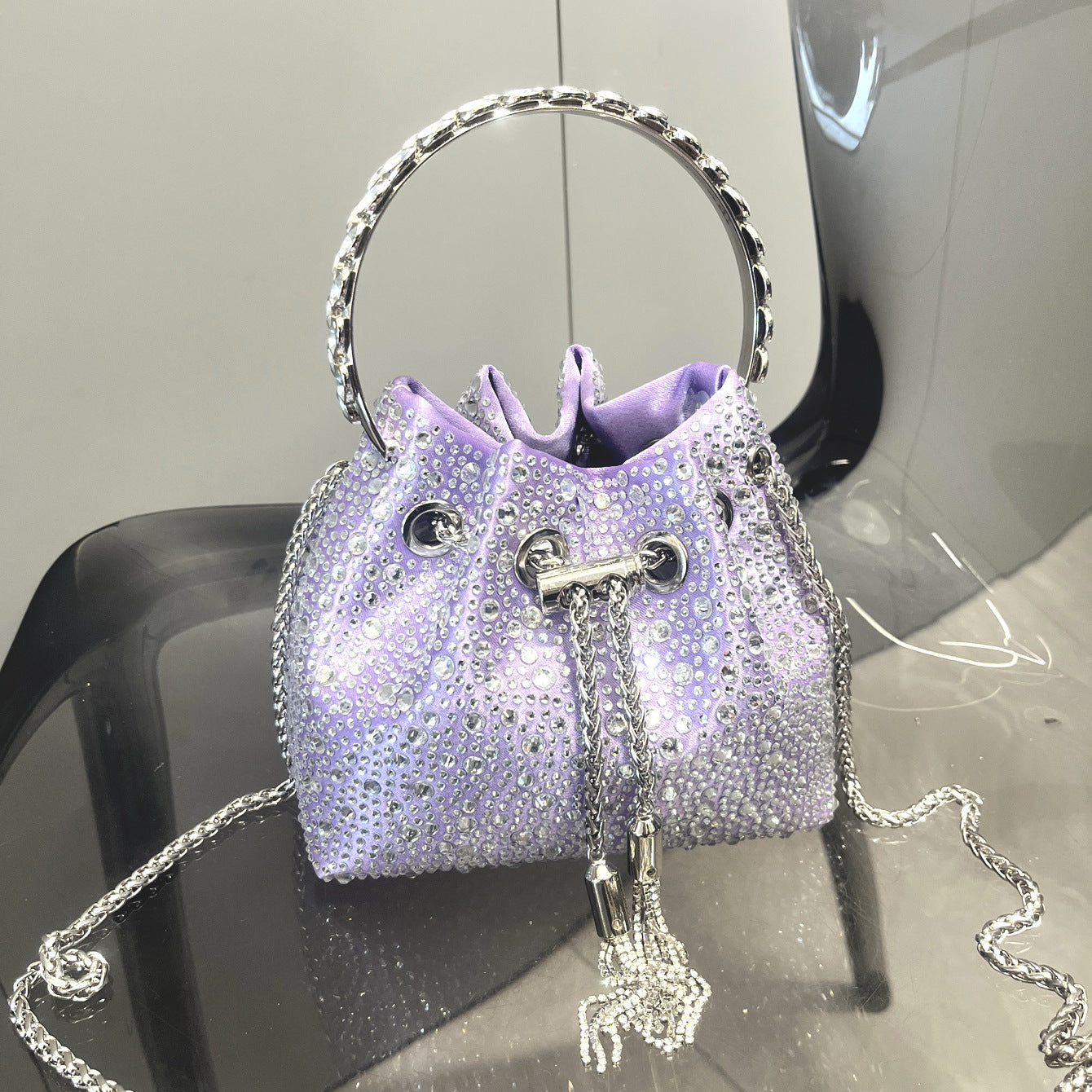 Shine On — Drawstring Rhinestone Crossbody Handbag