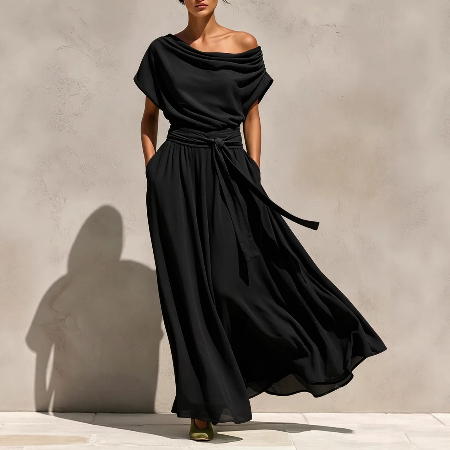 Pleat & Greet — Short-Sleeve Pleated Chiffon Dress