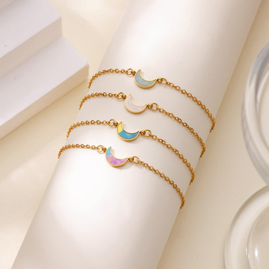 Lunar Luster — Minimalist Colorful Dripping-Oil Moon Bracelet
