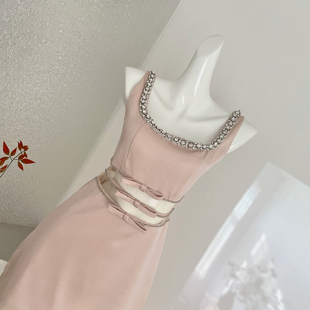 Blush & Bows — Sleeveless Rhinestone Collar Cocktail Dress