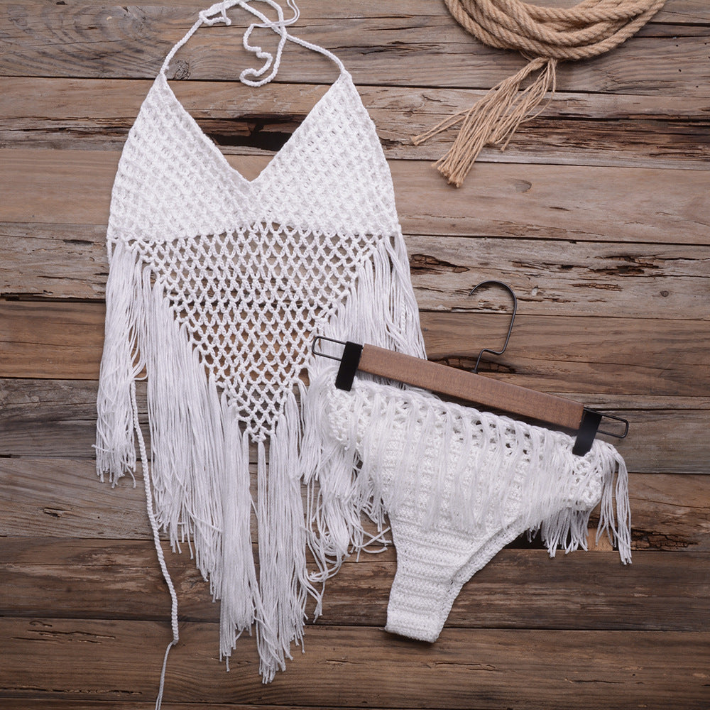 Knot Your Average — Handwoven Tassel Split Bikini Set