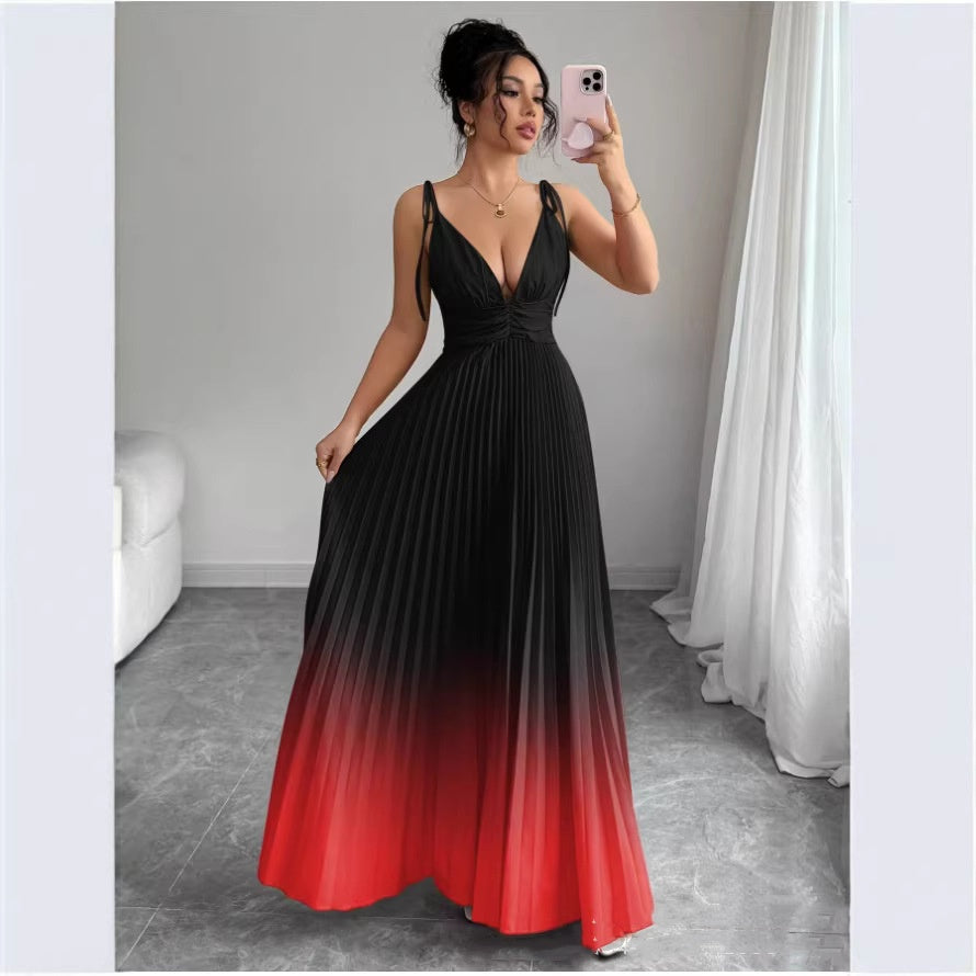 Ombre Allure — V-Neck Defined Waist Slip Dress