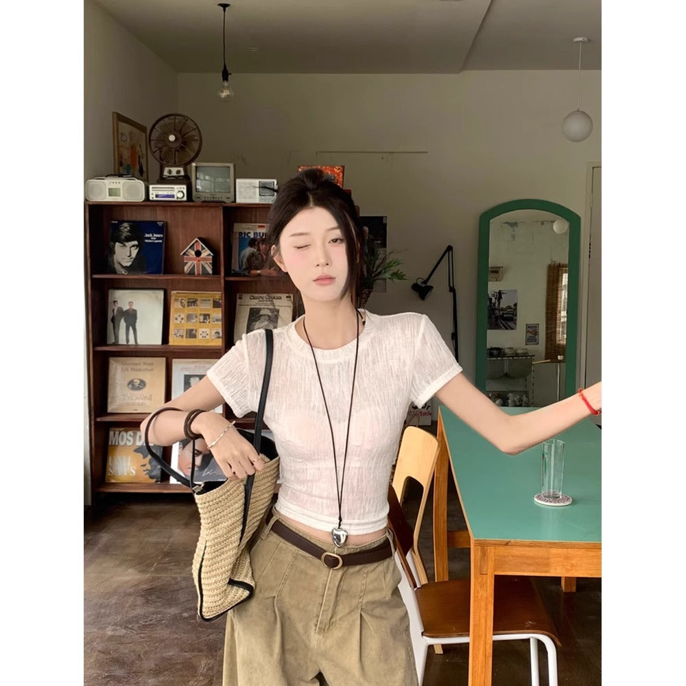Hole-y Chic — Hollow-Out Strap Short-Sleeve Top
