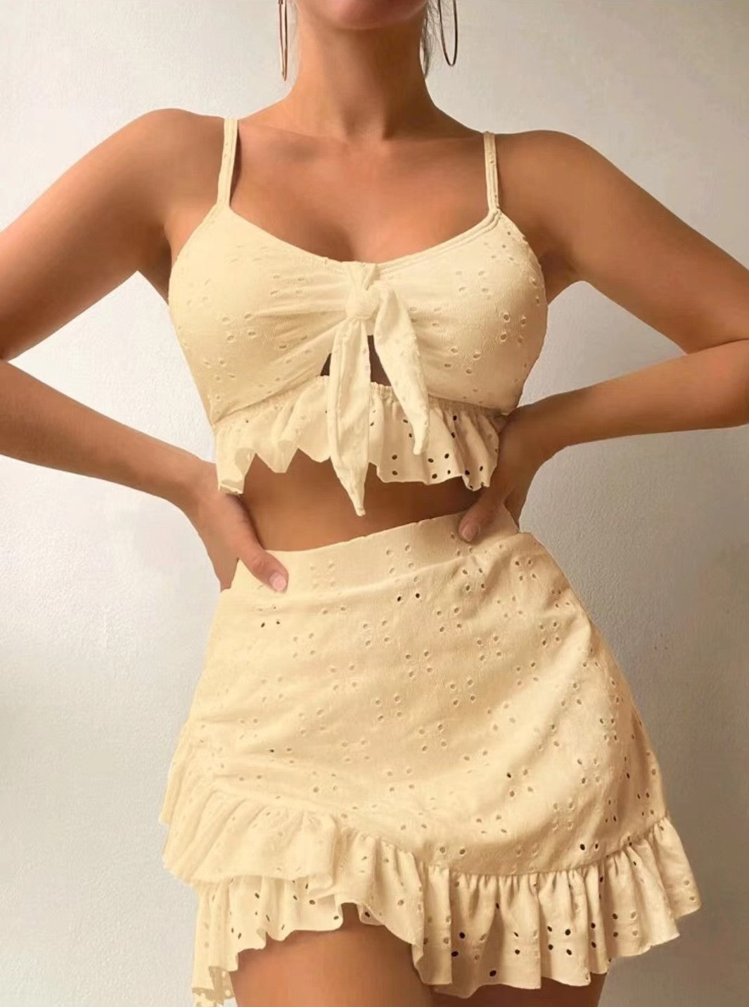 Ruffle & Roll — 3-Piece Bikini Set w/ Hip-Hug Skirt