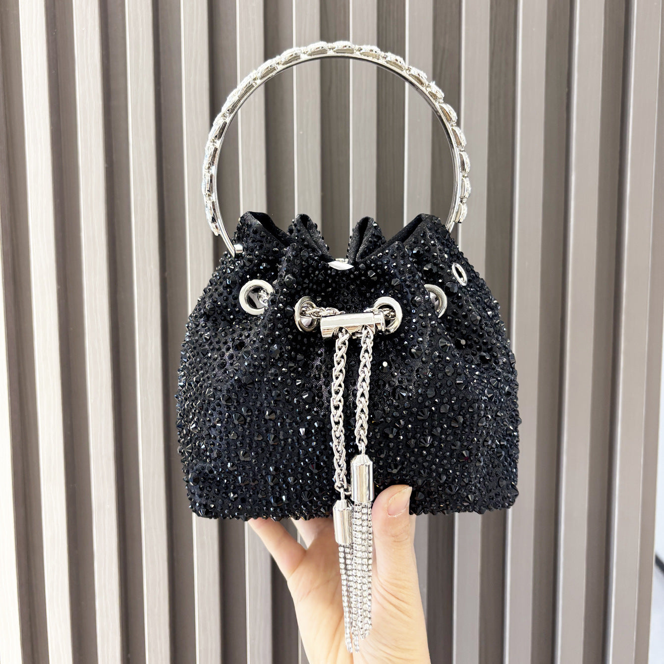 Shine On — Drawstring Rhinestone Crossbody Handbag