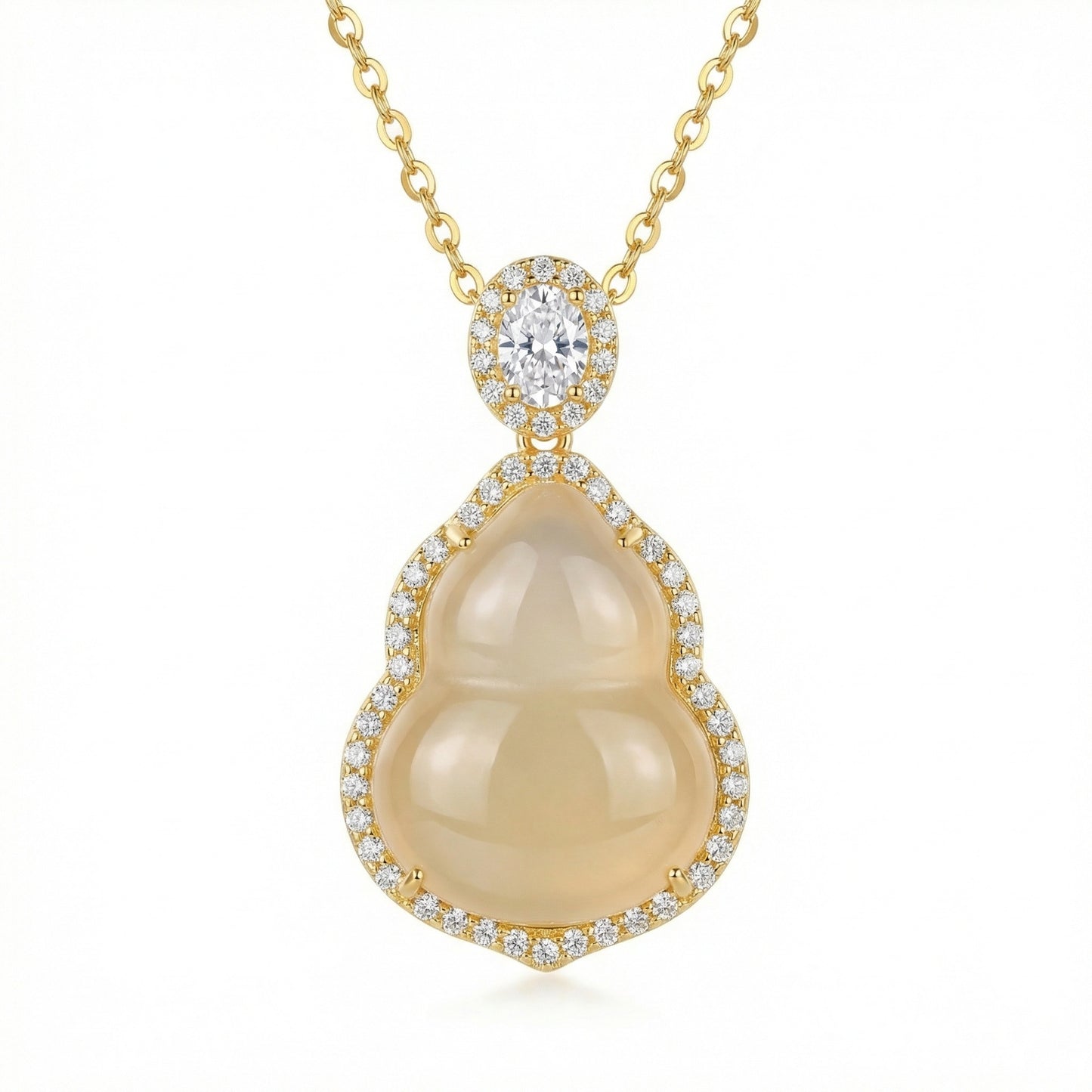 Hulu-va Gem — Hulu Gemstone Necklace with Diamond Accents, 925 Sterling