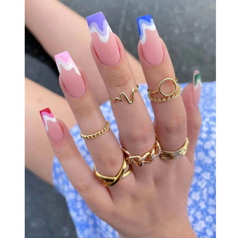 Wavy Wonder — Extra Long Ballerina Frosted Fake Nails, Multi-color