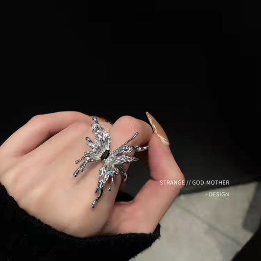 Spider Chic — Open Black Gem Spider Nail Ring, Adjustable