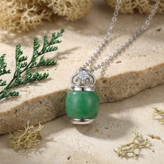 Barrel Bling — .925 Silver Green Jade Barrel Necklace
