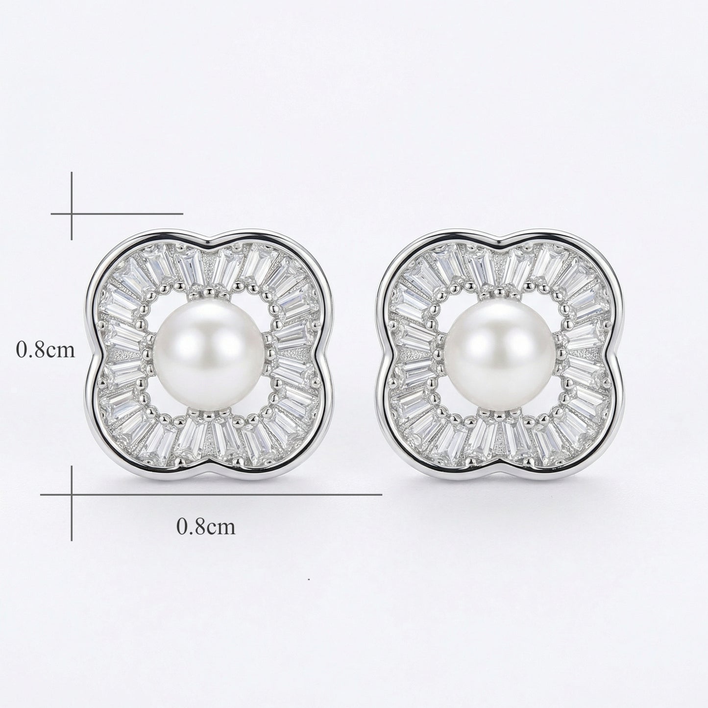 Clover's Luck — Silver Pearl & Zirconia Stud Earrings