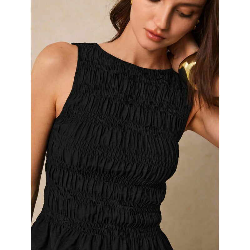 Pleats & Thank You — Solid Crew-Neck Pleated Tank Top