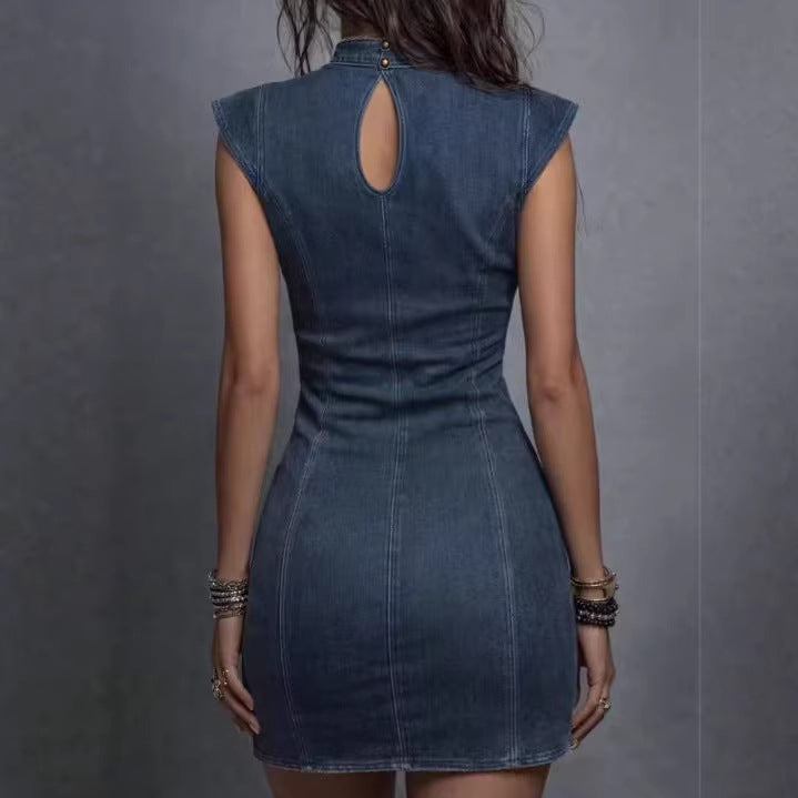 Denim Devotion — Slim-Fit Faux Denim Hip-Hugging Dress