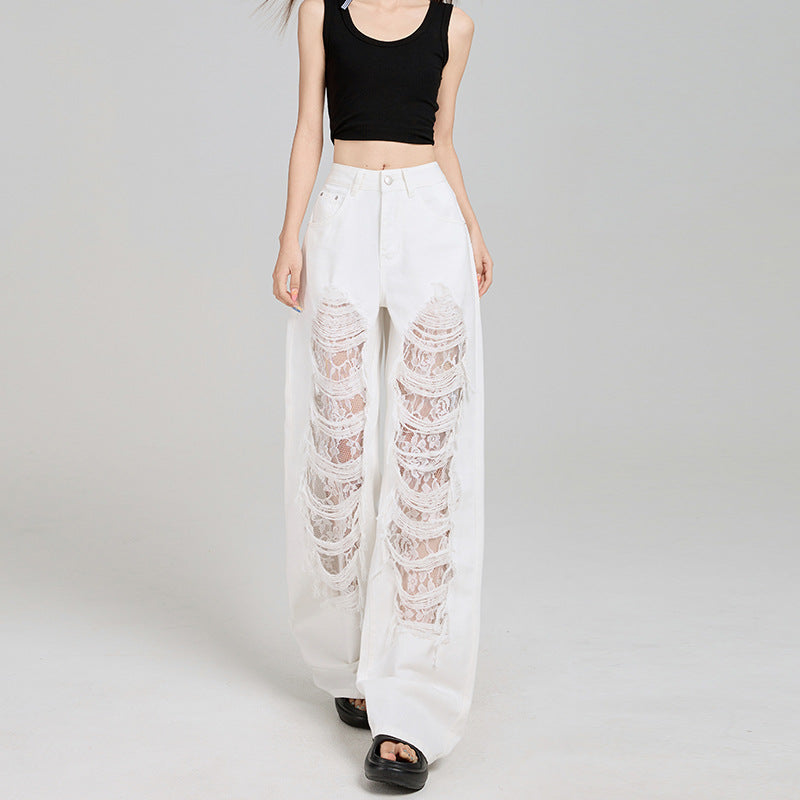 Ripped & Royal — Off-White Ripped Lace Denim Jeans