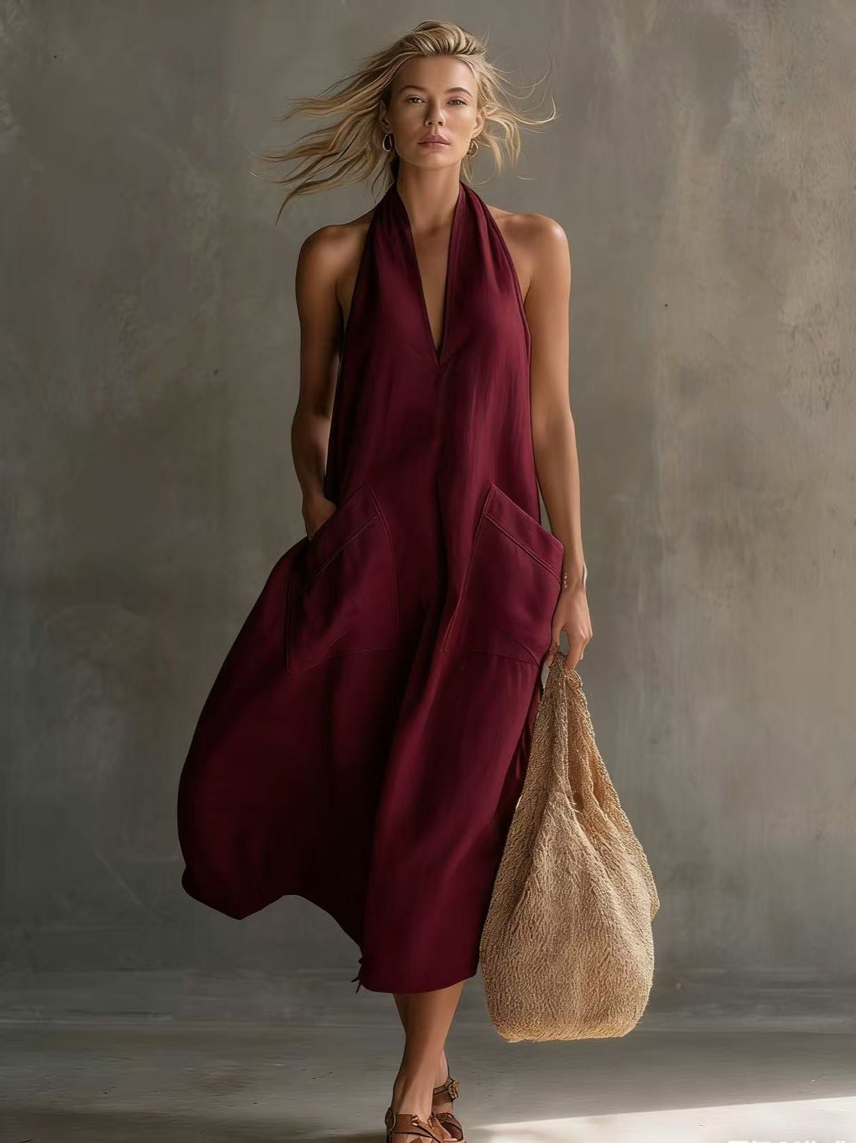 Linen & Loos — Casual Retro V-Neck Linen Slip Dress