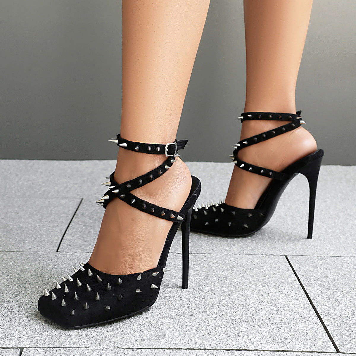 Rivet-ing Style — Stiletto-Heel Rivet Closed-Toe Sandals