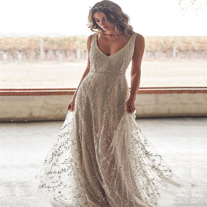 Gown with the Wind — New Bronzing V-neck Long Dress