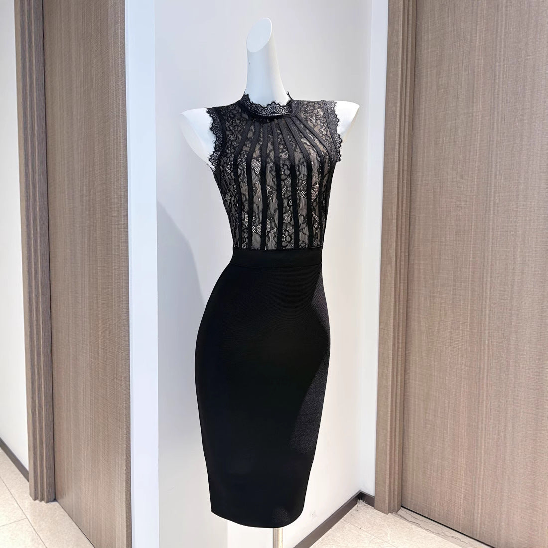 Lace It Up — Black & White Bodycon Midi