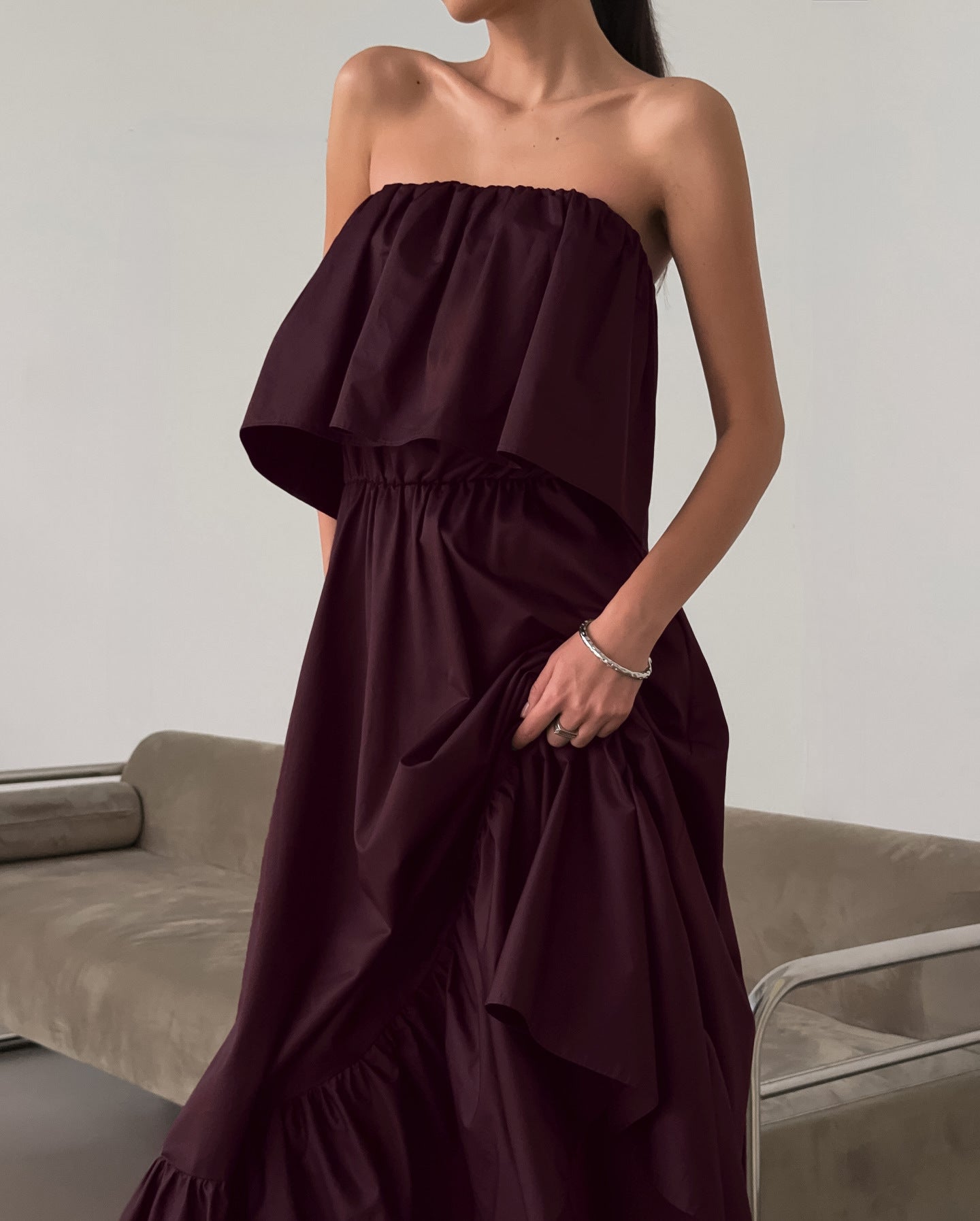 Bare-Shoulder Beauty — Ruffled Strapless Dress