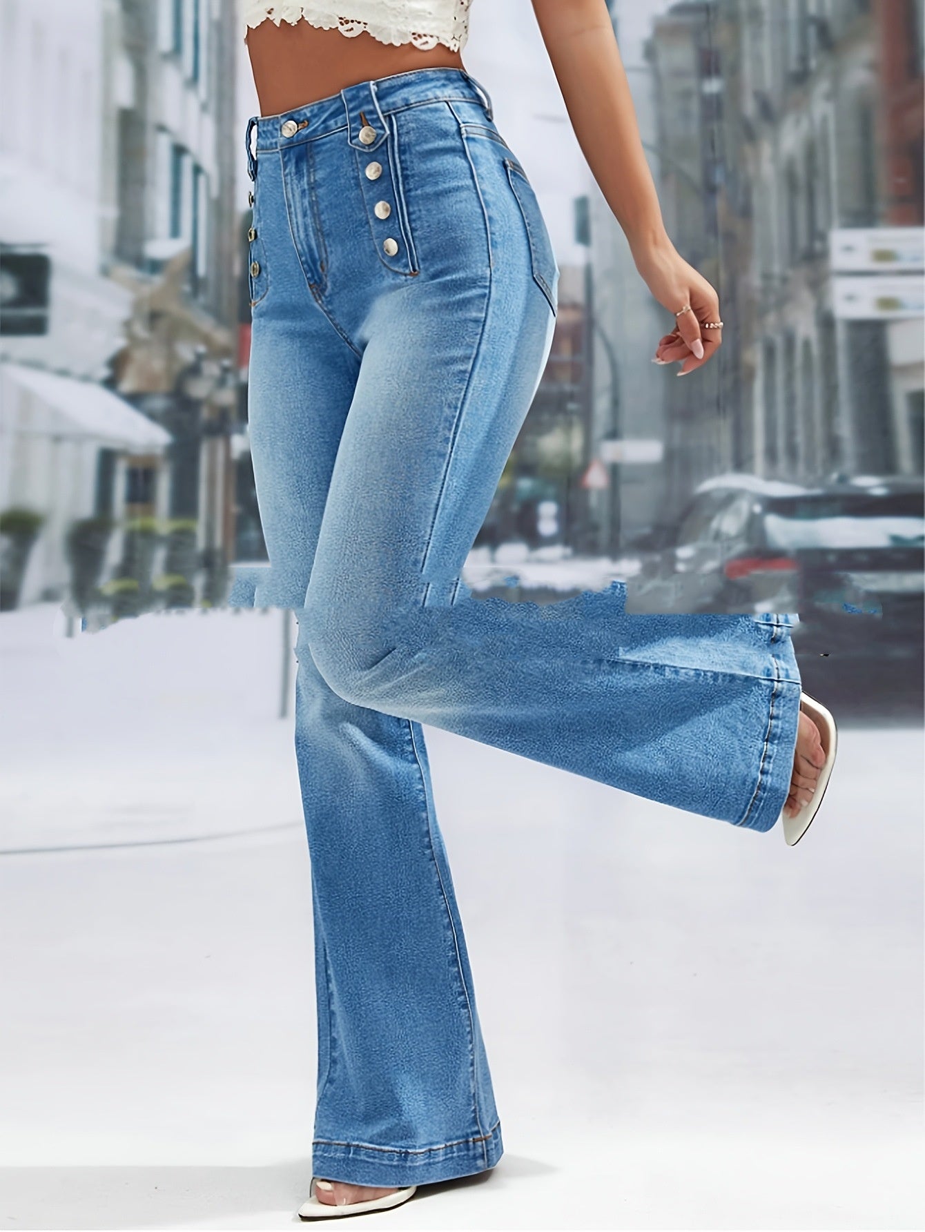 Button Up, Buttercup — Washed Stretch Denim Jeans