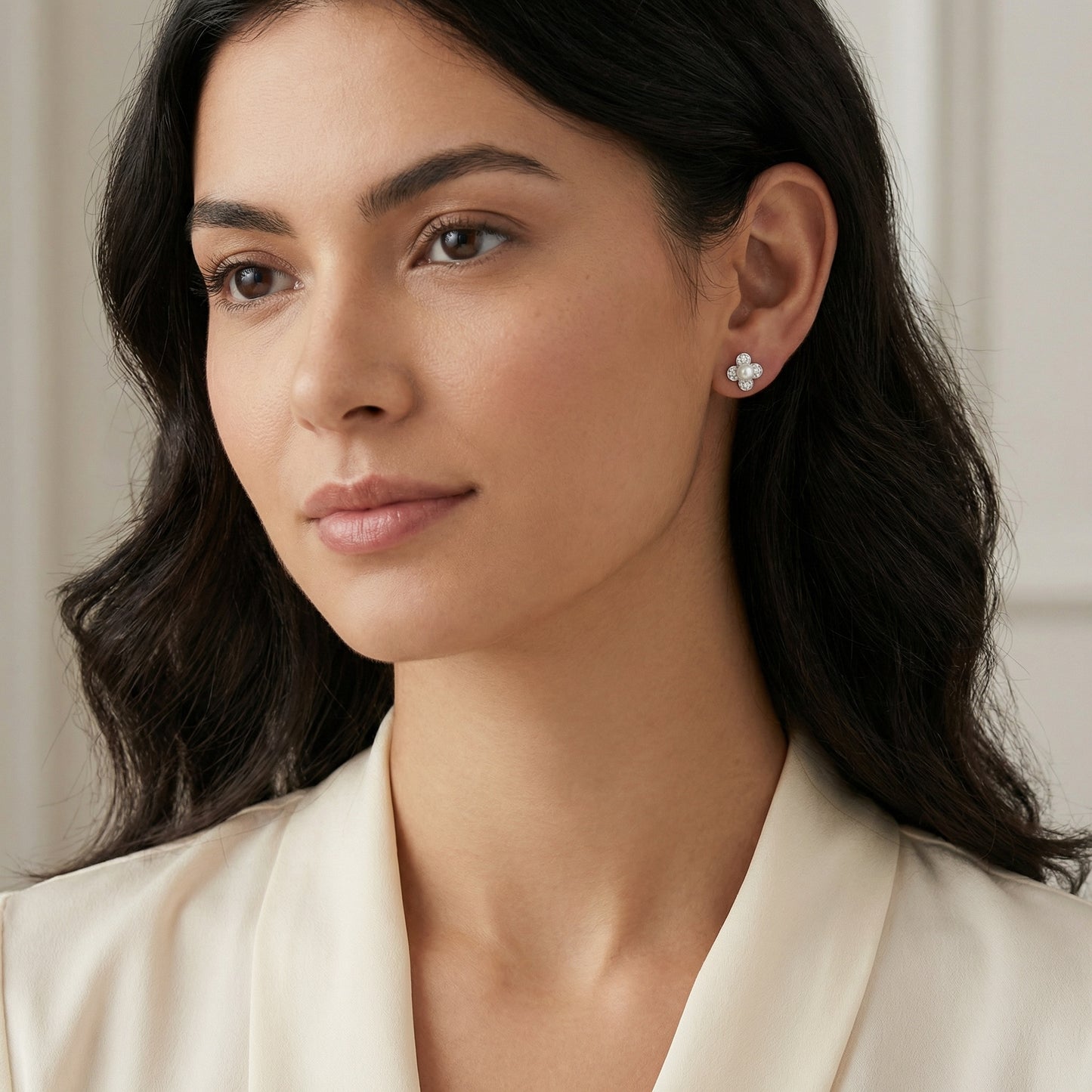 Pearl-fection — S925 Four-Petal Pearl Stud Earrings
