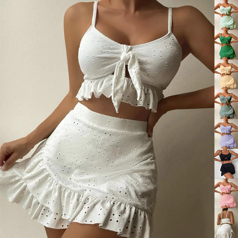 Ruffle & Roll — 3-Piece Bikini Set w/ Hip-Hug Skirt
