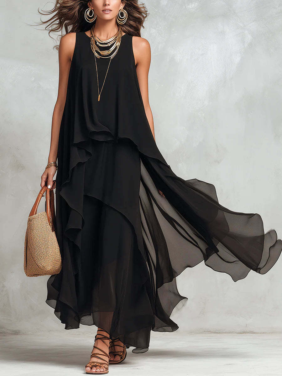 Chiffon Dream — Asymmetrical Sleeveless Maxi