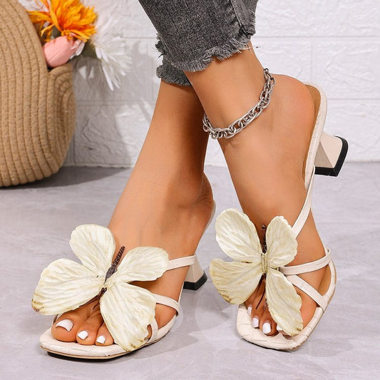 Butterfly Baes — Butterfly Slim Heel Square Toe High-heeled Sandals