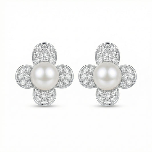 Pearl-fection — S925 Four-Petal Pearl Stud Earrings
