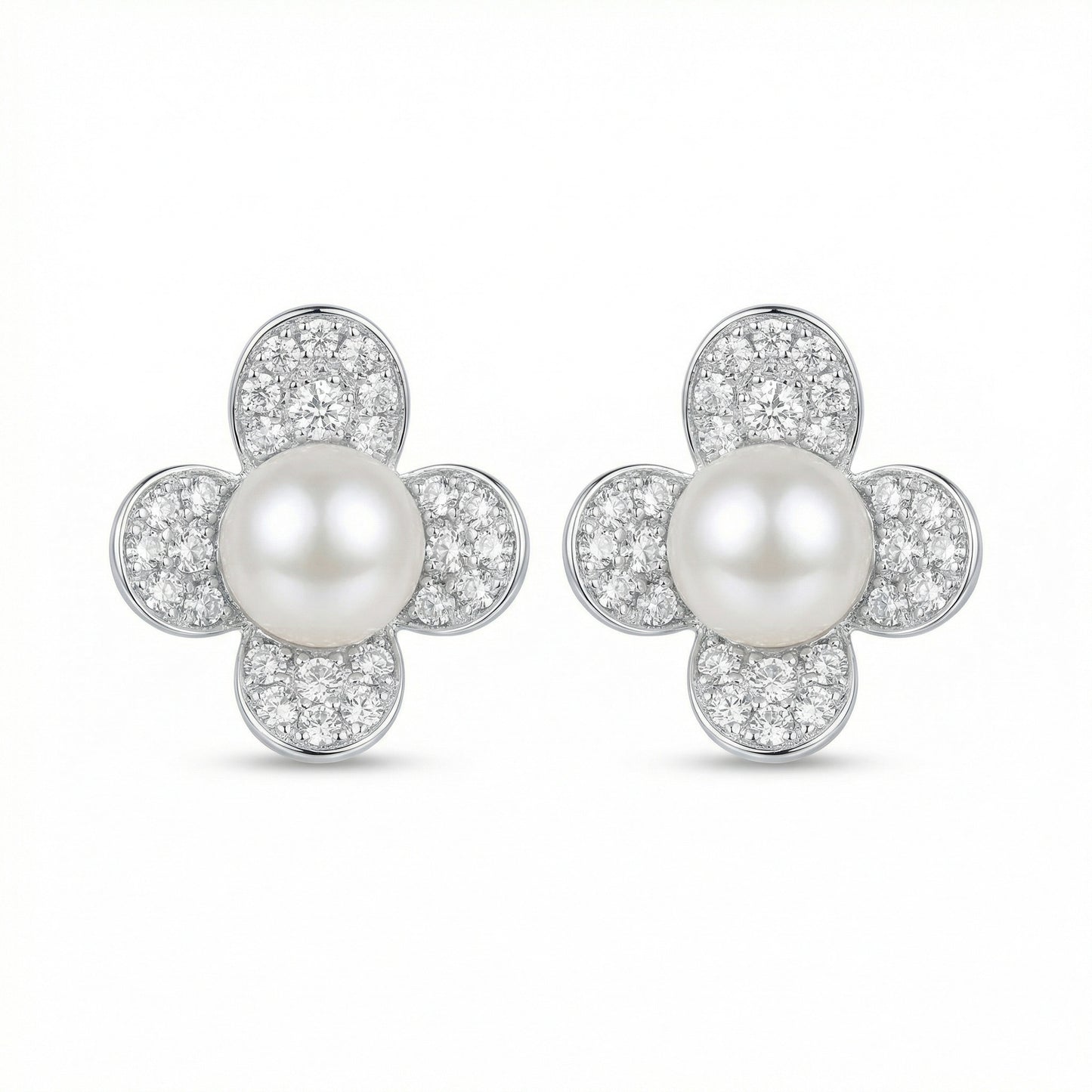 Pearl-fection — S925 Four-Petal Pearl Stud Earrings