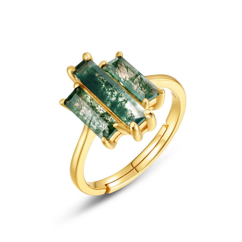 Moss Be Dazzled — Bold Green Moss Agate & Aquamarine Silver Ring
