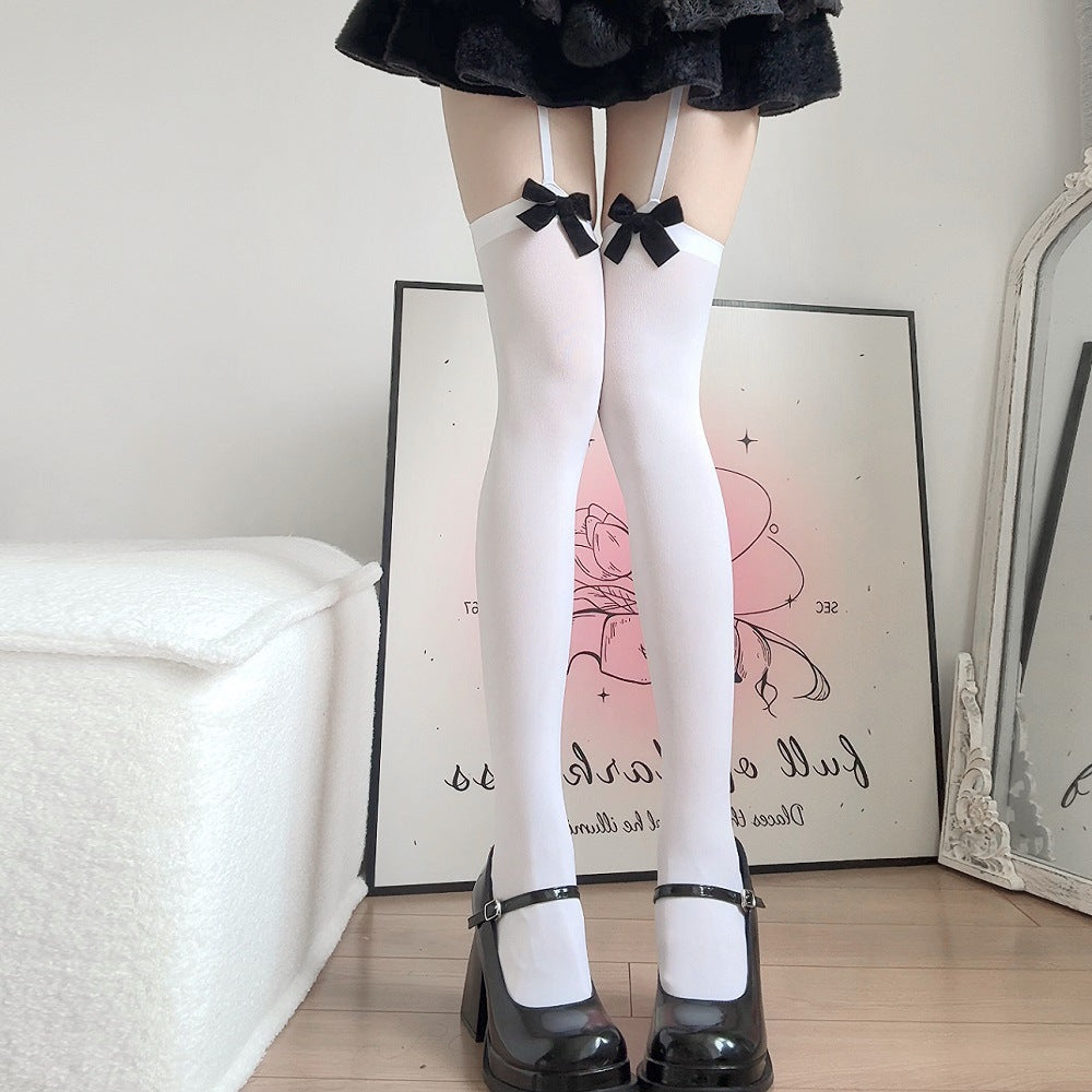 Bow-tiful Legs — Velvet Bow Thigh High Garter Socks