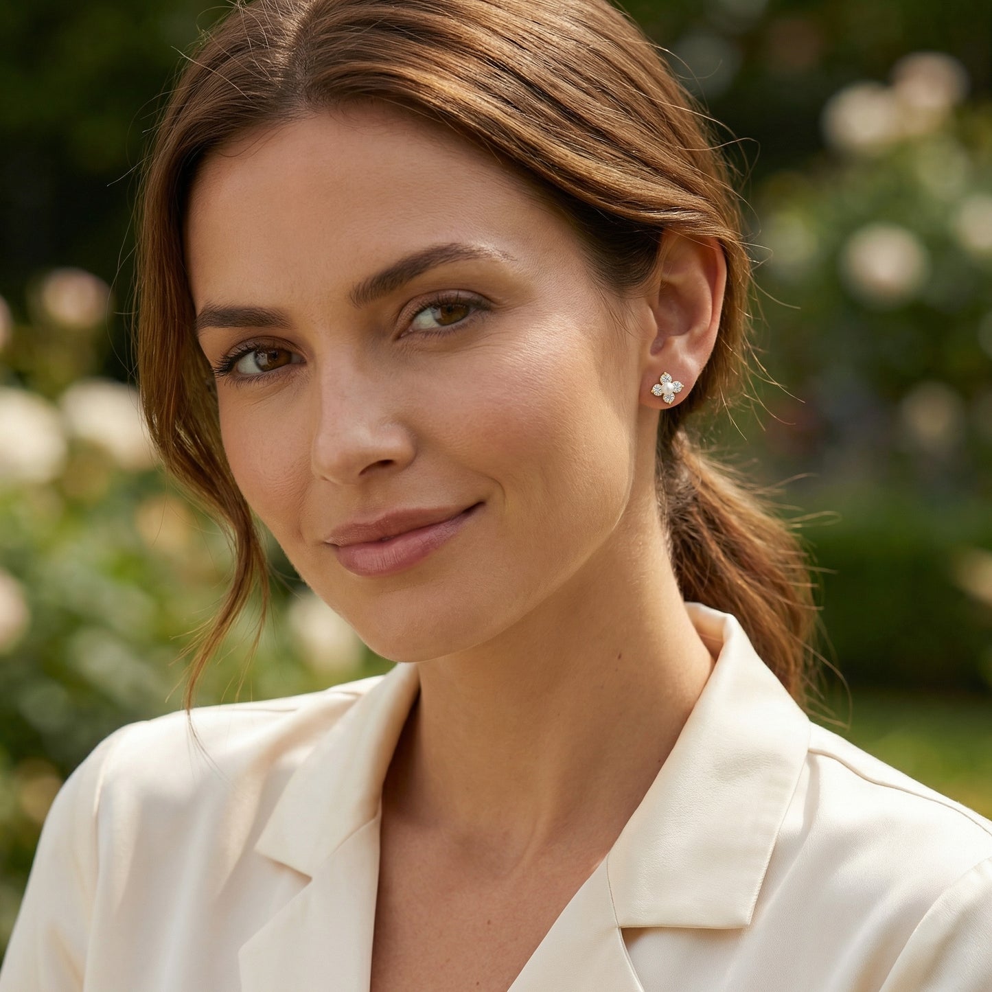 Bloomin' Brilliance — Silver Pearl & Gemstone Floral Studs