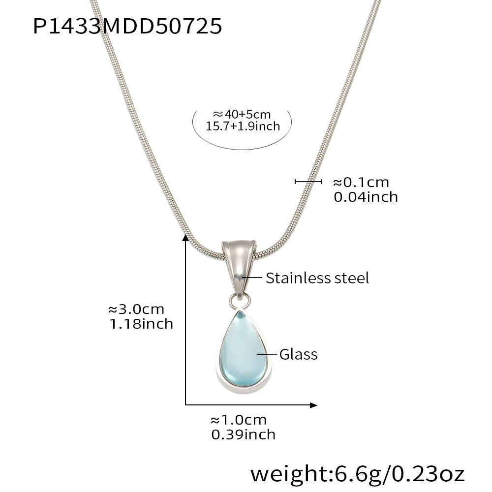 Glass Act — Sheer Green-Blue Teardrop Pendant Necklace