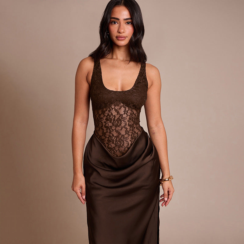 Lace Embrace — Sexy Sleeveless Lace Patchwork Dress