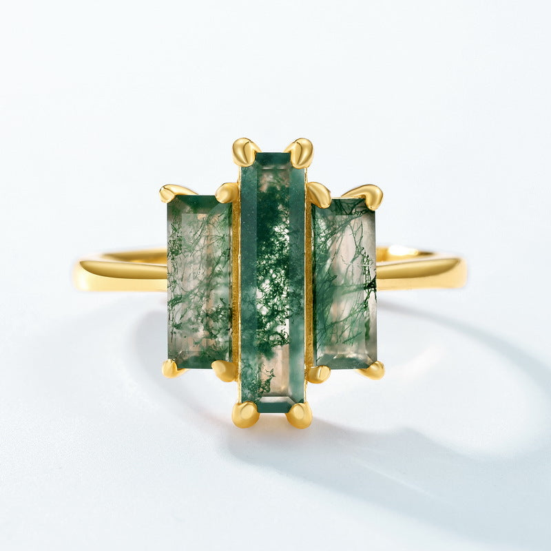 Moss Be Dazzled — Bold Green Moss Agate & Aquamarine Silver Ring