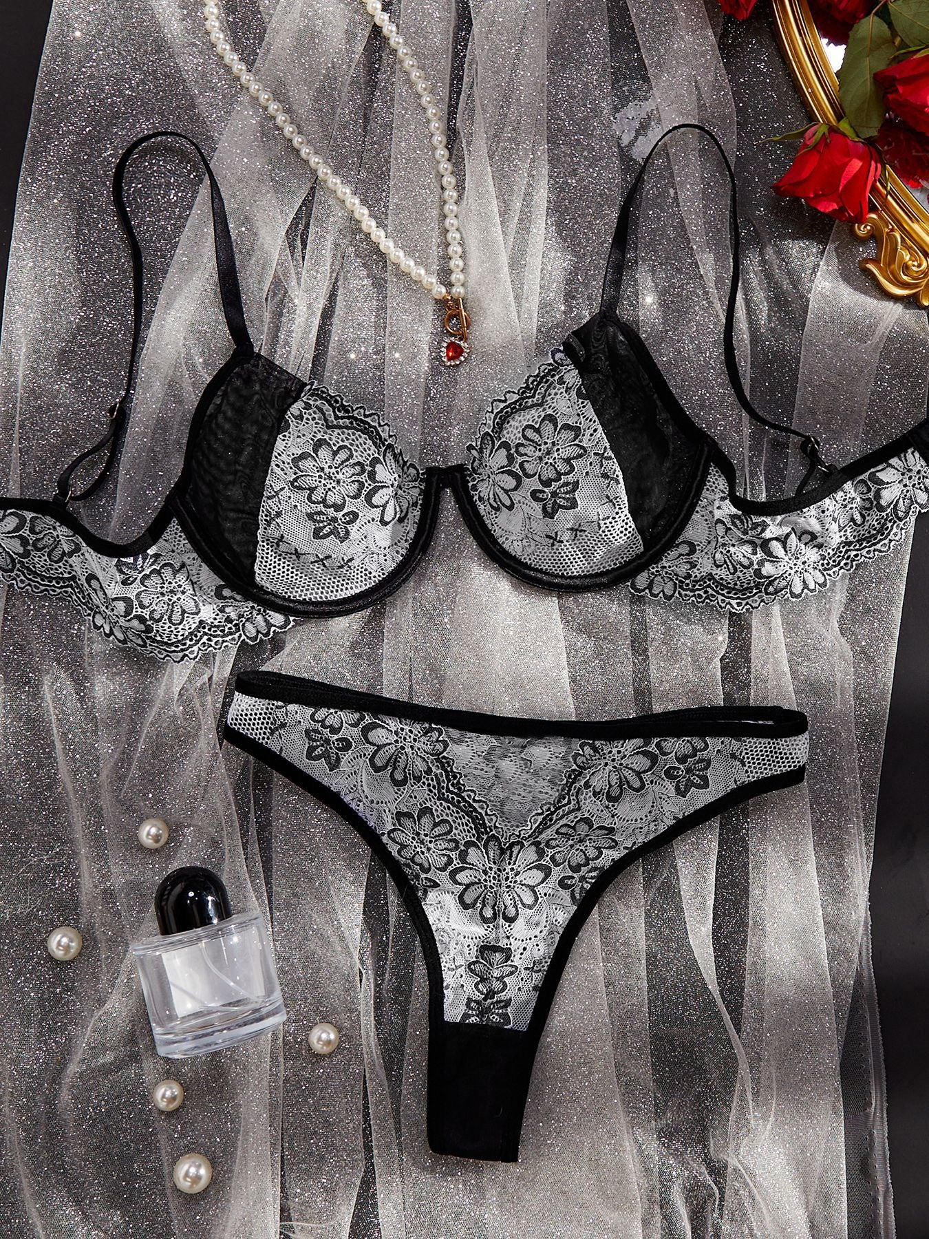 Floral Fantasy — Embroidered Underwear Suit
